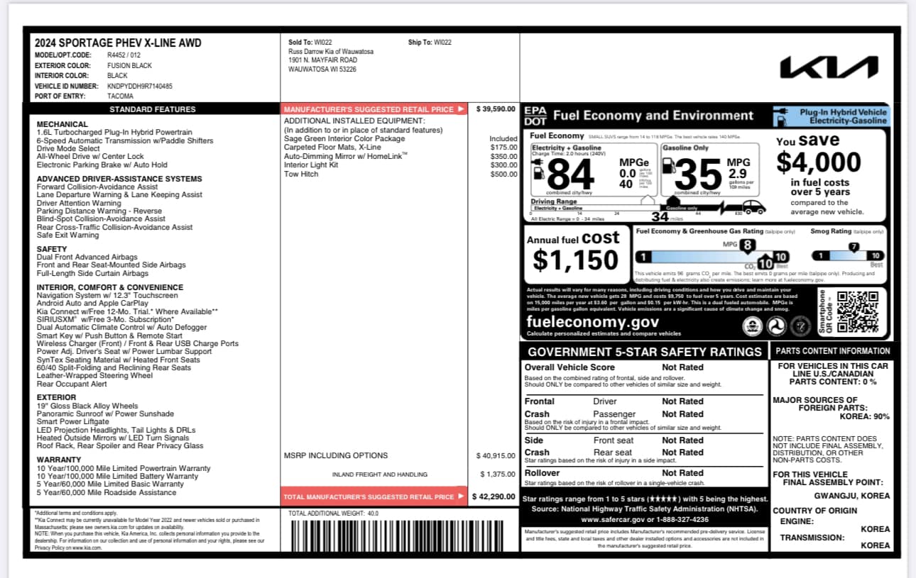 2024 Kia Sportage - Fusion Black Plug-In Hybrid PHEV - X-Line AWD Trim - 